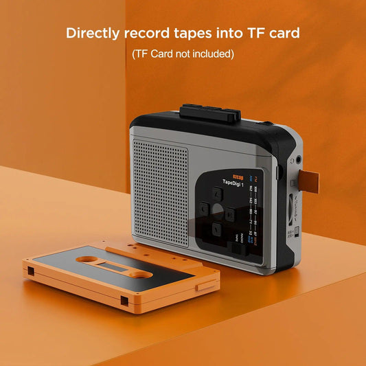 Lecteur de cassettes portable avec radio AM/FM, convertisseur de cassettes en MP3, enregistreur vocal et haut-parleur intégré - Objetopia